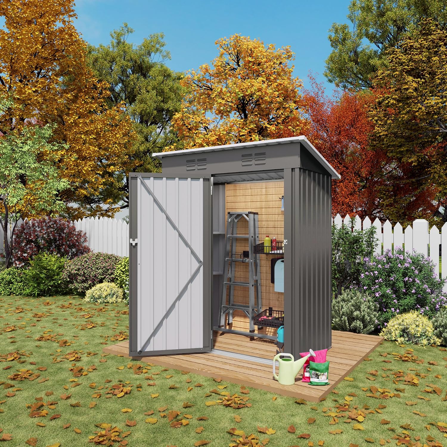 5x3 FT Outdoor Storage Shed, Small Metal Garden Shed with Lockable Hinged Door, Outside Tool Sheds with Sloped Roof & 2 Air Vents, Waterproof Storage Building for Backyard, Patio, Lawn, Gray