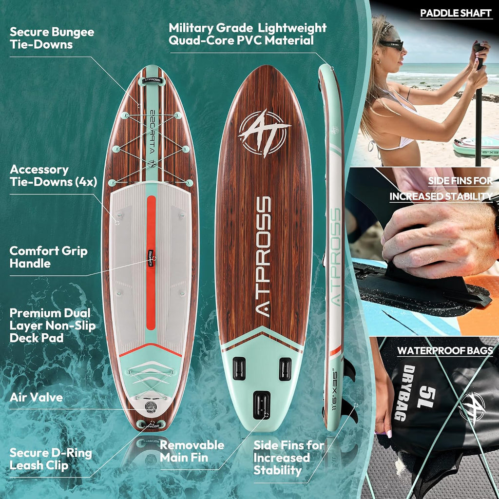 11'6'x35' Inflatable Paddle Board, 450lbs Extra Wide Stand Up Paddleboard for Adults with Premium SUP Accessories Kit & Backpack, Blow Up Kayak Non-Slip Stable Deck Boat for Yoga Fishing Surf
