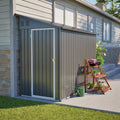 Outdoor Metal Storage Shed 4 x 8 ft, Garden Shed Lean to shed for Bike, Tool Outside Shed with Floor Base, Lock, Door for Backyard, Patio, Lawn, Grey