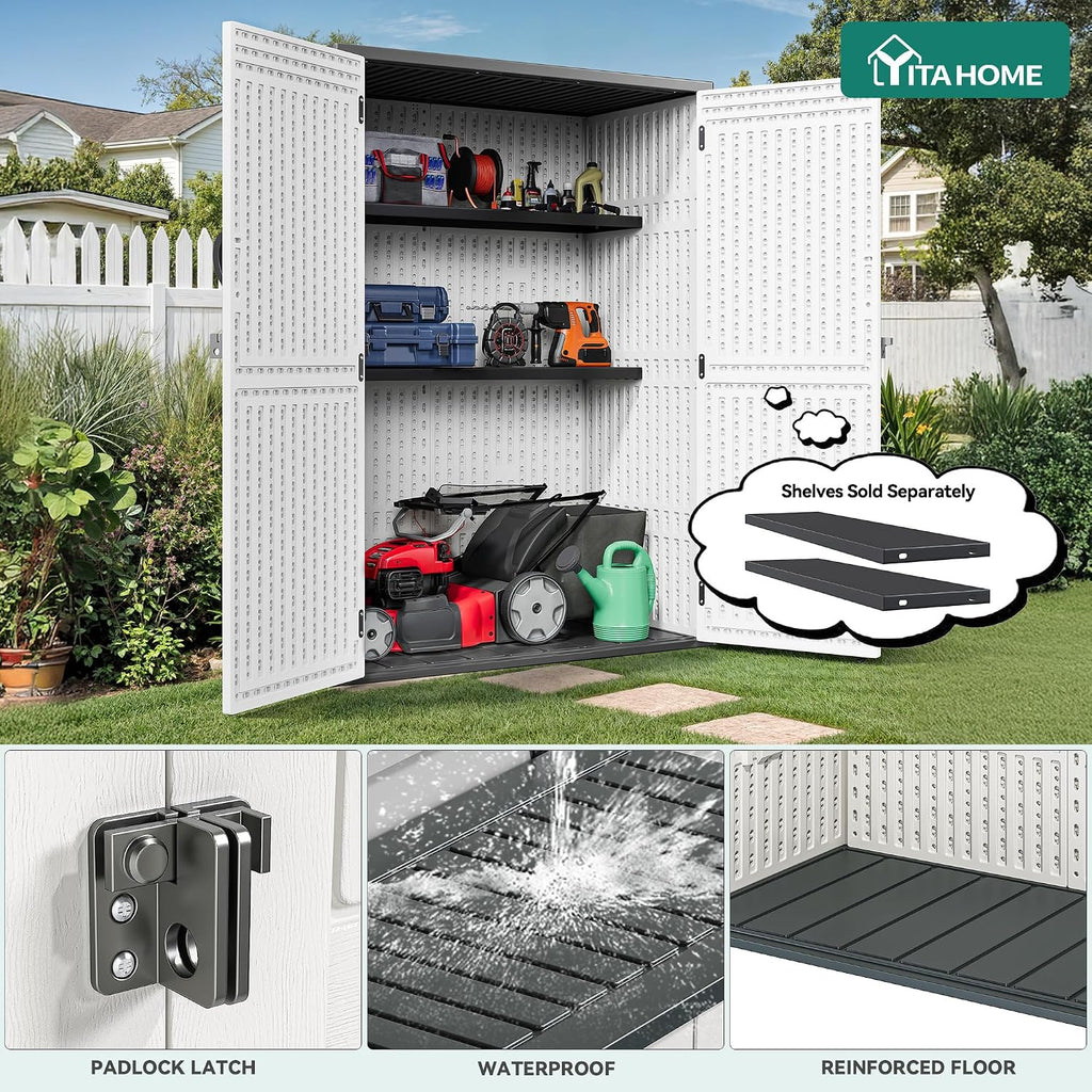YITAHOME 59 cuft Outdoor Vertical Storage Shed, Tall Storage Shed Outdoor w/o Shelf, Outdoor Waterproof Storage Cabinet for Garage, Pool Storage, Garden Shed Outdoor Storage, Light Gray