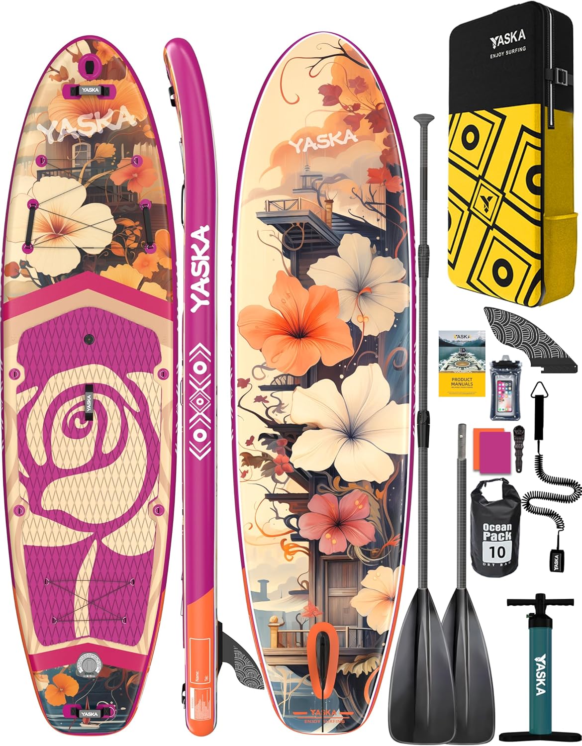 YASKA Inflatable Stand up Paddle Board 11ft with Premium SUP Accessories,Extra Wide Design Non-Slip Paddleboard for Beginner Adults Advenor Yoga Fishing