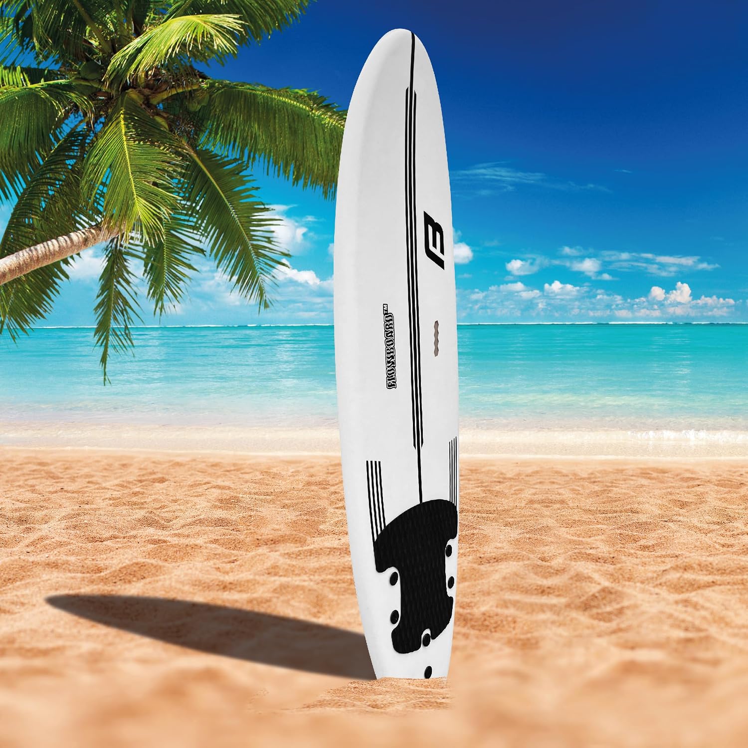 FLOWBOARD Surfboard Softboard Foam - Include (3) Fins 6' Foot Leash and (2) Wood Stringers Inside Board Availalable in 6' and 7' Short Board and 8' Longboard