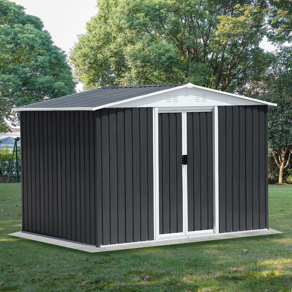 YOPTO 8x6 FT Outdoor Storage Shed,Metal Shed with Sliding Door & Air Vent,Garden Shed W/Sloped Roof,All Weather Waterproof Tool House for Backyard,Patio,Garage,Lawn,Grey