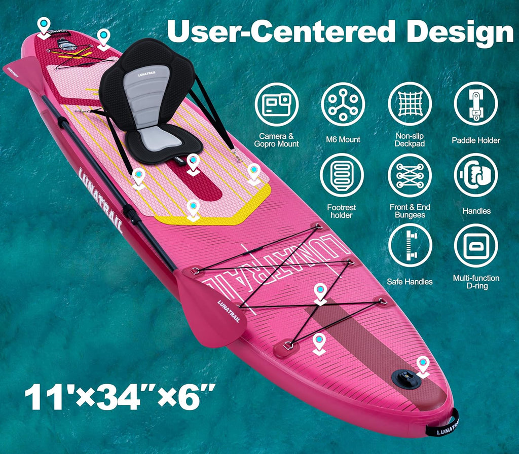 【11'×34'】 Extra Long/Extra Wide Premium Inflatable Stand Up Paddle Board (SUP) – Portable & Lightweight for Yoga, Surfing, Family Fun | Complete Kit with Paddle, Pump, Bag | Durable Design
