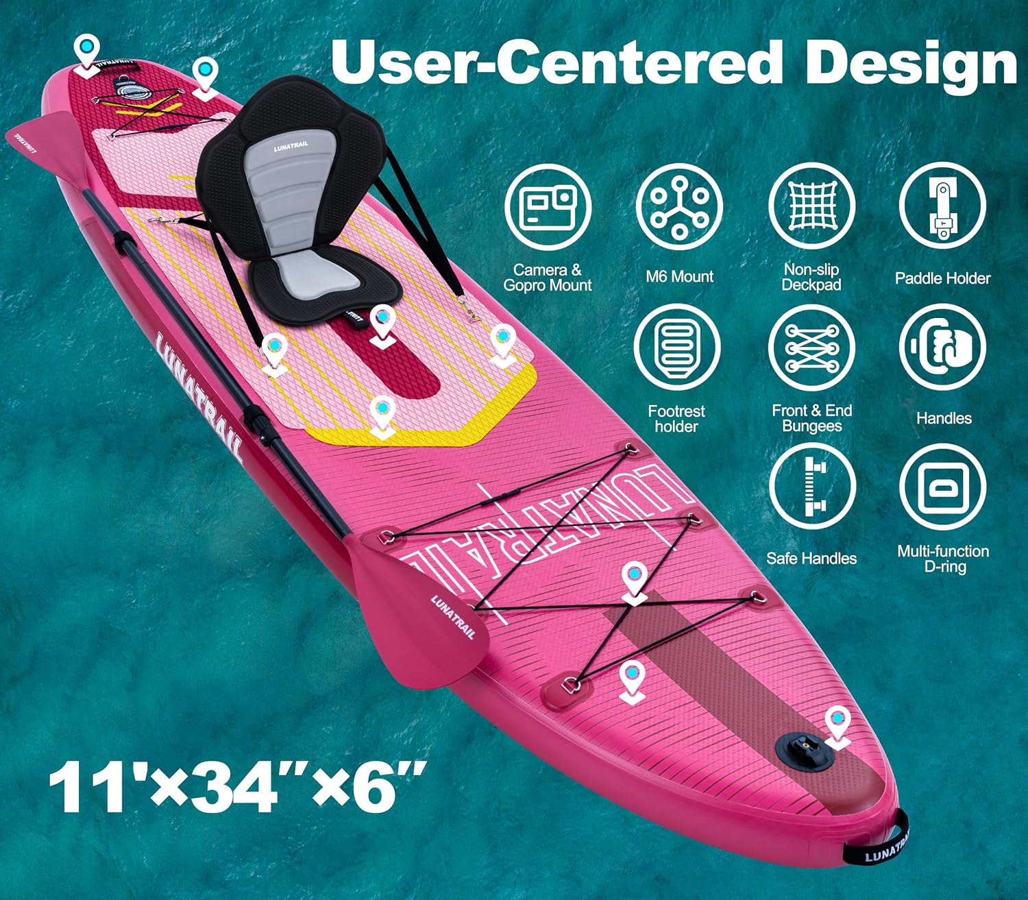 【11'×34'】 Extra Long/Extra Wide Premium Inflatable Stand Up Paddle Board (SUP) – Portable & Lightweight for Yoga, Surfing, Family Fun | Complete Kit with Paddle, Pump, Bag | Durable Design