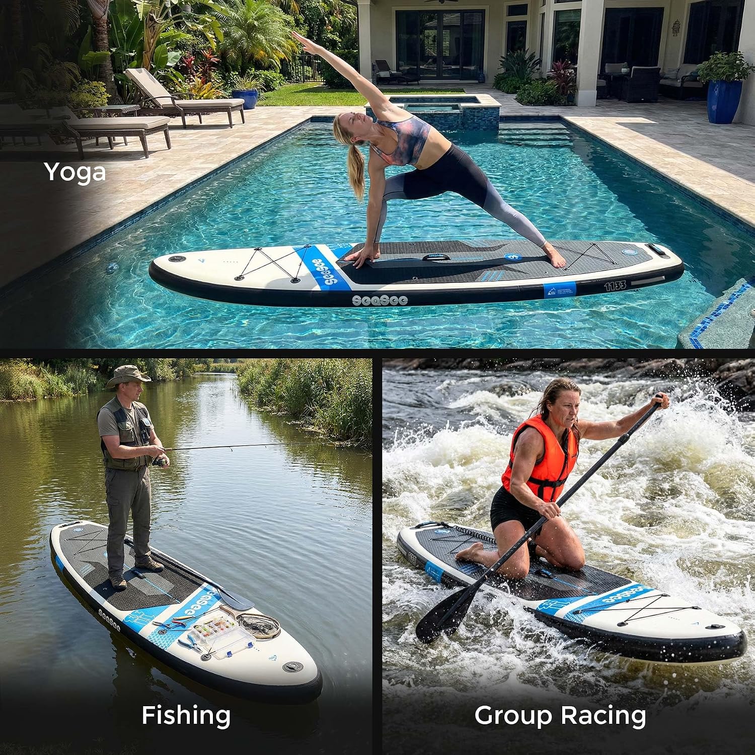 Inflatable Stand Up Paddle Board Includes Paddle, Dual Action Pump, and Accessories 11ft Lightweight iSUP, 33'*6' Wide Stable Design, Anti-Slip EVA Deck, Paddle Board for Adults