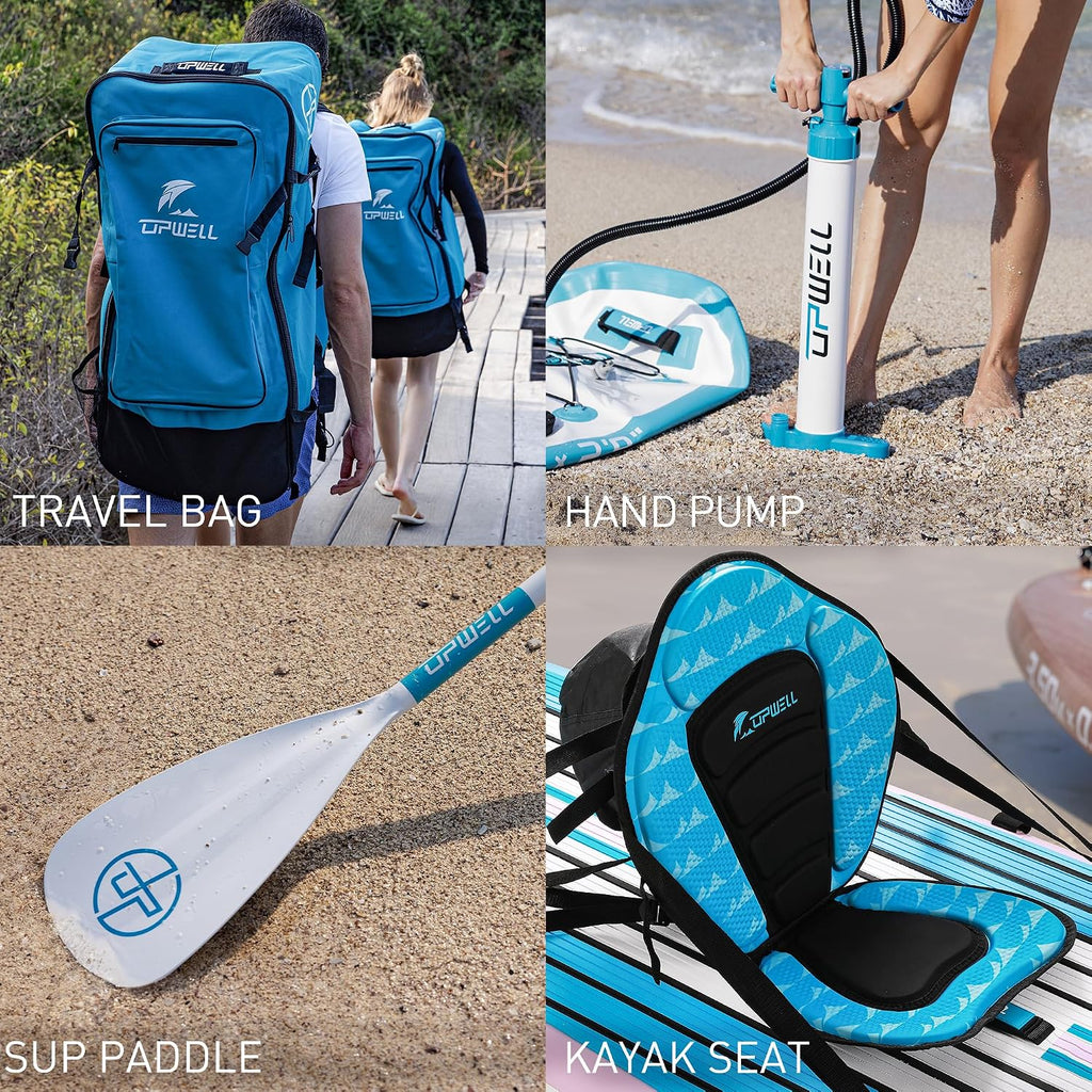 UPWELL 11'6'/11'2'/11'/10'8'/10'6'/10'2' Inflatable Stand Up Paddle Board with sup Accessories Including Backpack, Repairing Kits, Non-Slip Deck, Leash, 3 Fins, Paddle and Hand Pump