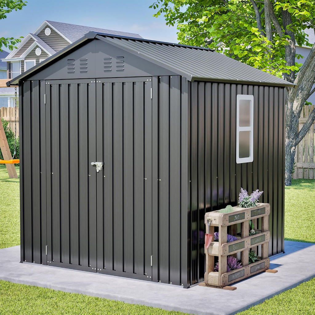 6X6 FT Garden Storage Shed with Lockable Door,Steel Tool Shed, Metal Shed for Backyard Patio Lawn