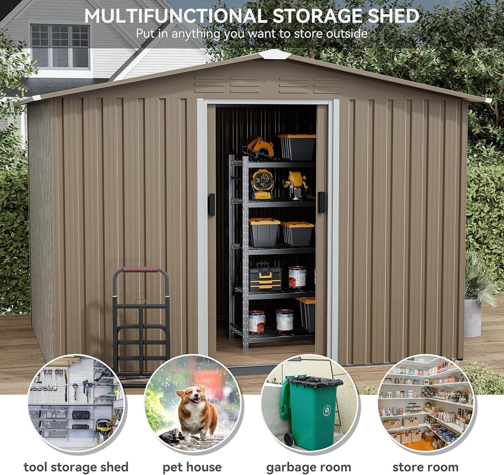 Kurapika Outdoor Storage Shed, 8x6FT Large Metal Tool House with Opening and Lockable Door, for Garden, Patio, Backyard, Lawn