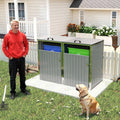 Garbage Bin Storage Shed for 2 Trash Cans, 54 Cu Ft Outdoor Metal Trash Can Enclosure, Galvanized Steel Utility Shed for Garden, Yard, Lawn, Snow Prevention，Easy Assembly (Light Gray, 2 Doors)