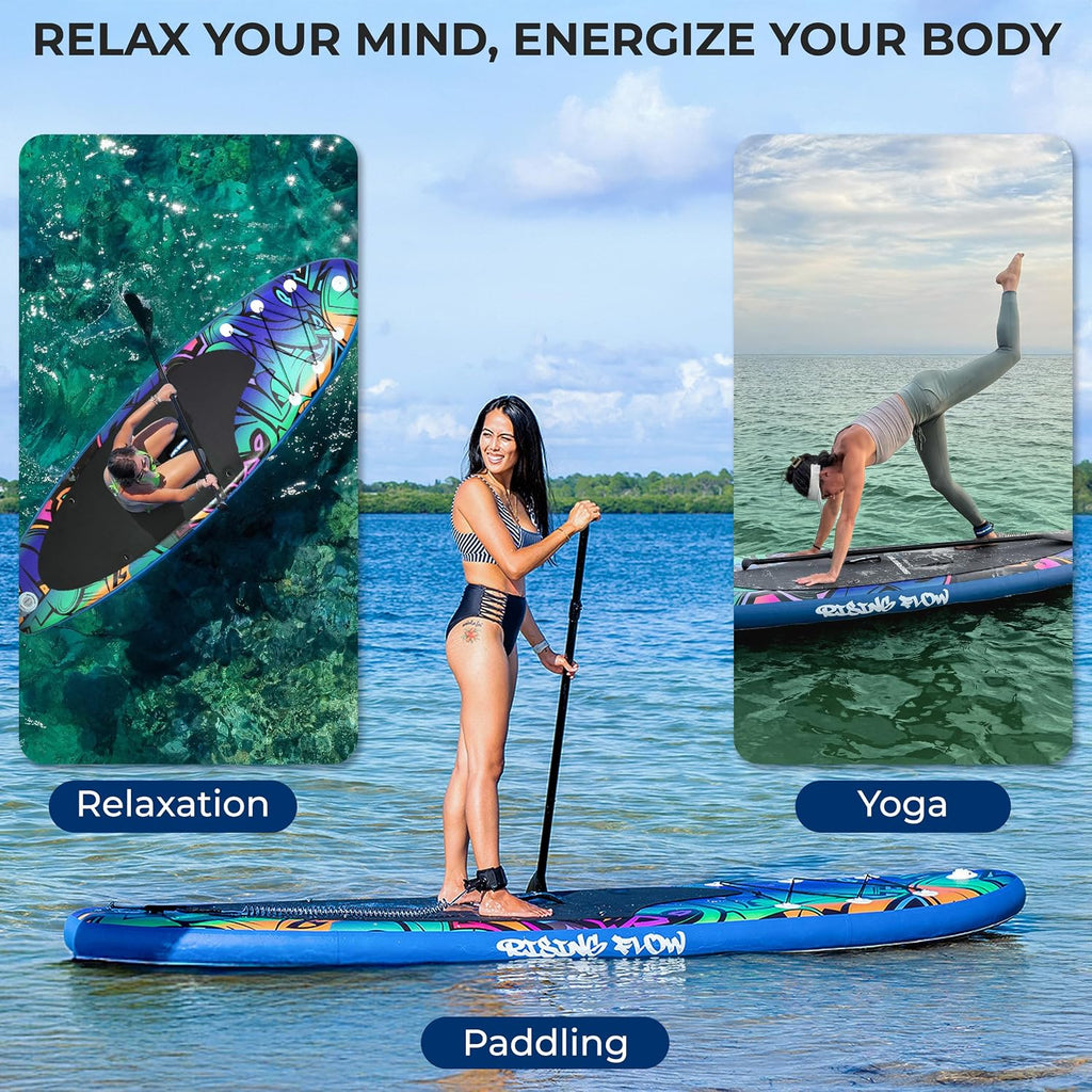 SereneLife Inflatable Stand Up Paddle Board - Wide Stable Design, Non-Slip Deck for Adults & Youth with Premium Paddle Board Accessories: Carry Bag, Dual Action Pump, Paddle, Ankle Leash