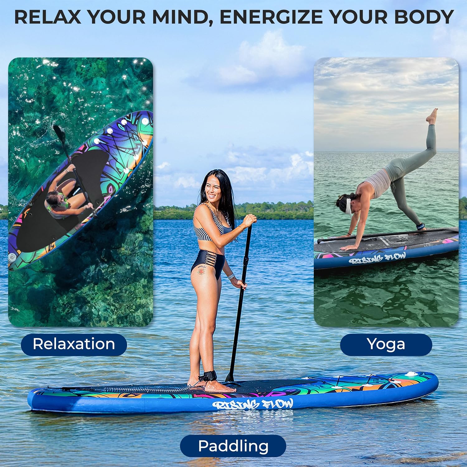 SereneLife Inflatable Stand Up Paddle Board - Wide Stable Design, Non-Slip Deck for Adults & Youth with Premium Paddle Board Accessories: Carry Bag, Dual Action Pump, Paddle, Ankle Leash