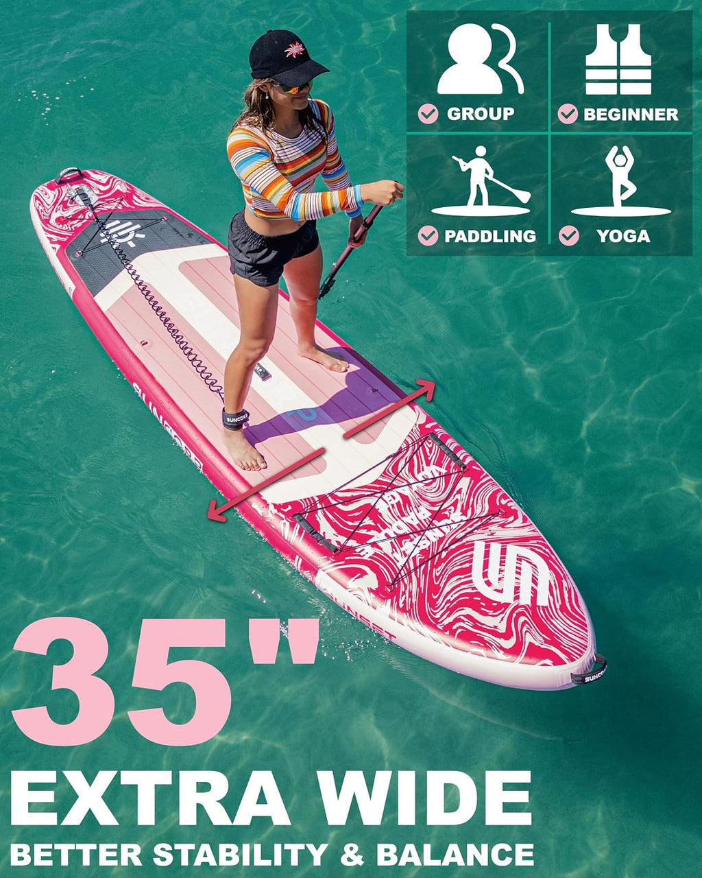 Suncorp 11.6'x35'' Inflatable Paddle Board, Extra Wide Stand-up Paddleboards, 450lbs Capacity, Inflatable SUP, Dual-Action Pump, 100L Backpack, 9 Plus Kits for Family, Fishing, Yoga&All Skill Levels