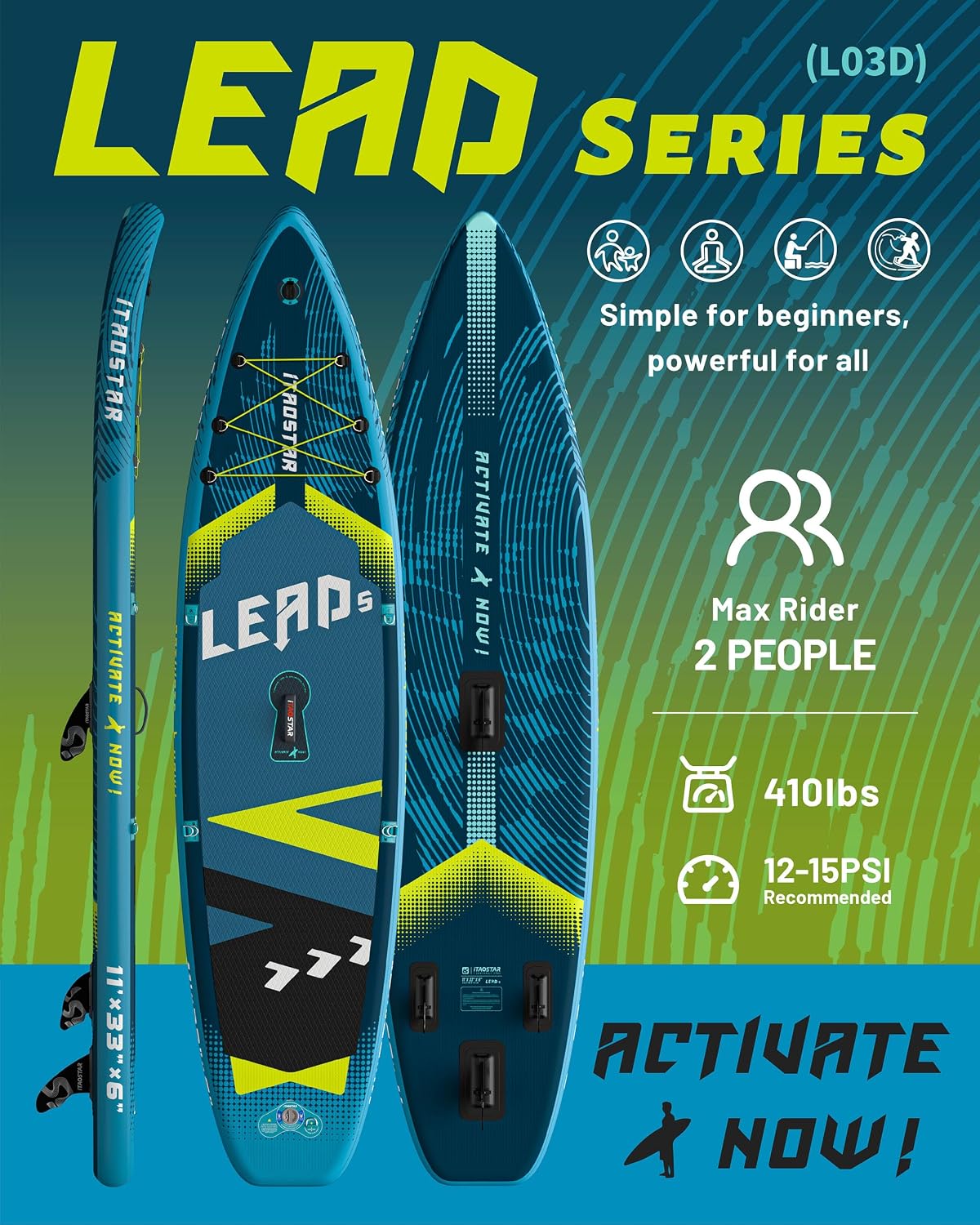 iTAOSTAR Lead 12' × 35' / 11' × 33' Stand Up Paddle Board Inflatable, Extar Wide SUP Board with 5 Fins Stable Design for Adults, Youth, All Skill Levels, Lakes, Oceans