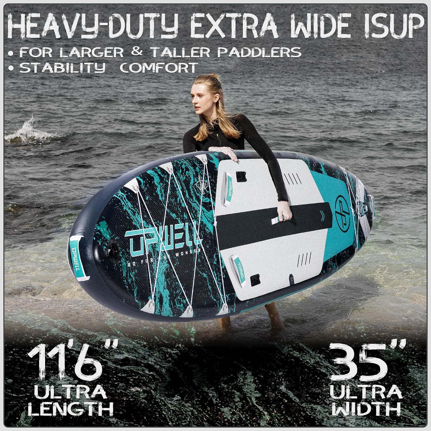 UPWELL 10'6'/11'/11'6' Inflatable Paddle Board, Stand Up Paddlboard for Youth & Adults, Stable Design, Premium SUP Accessories, Backpack, Leash, Hand Pump, Fins