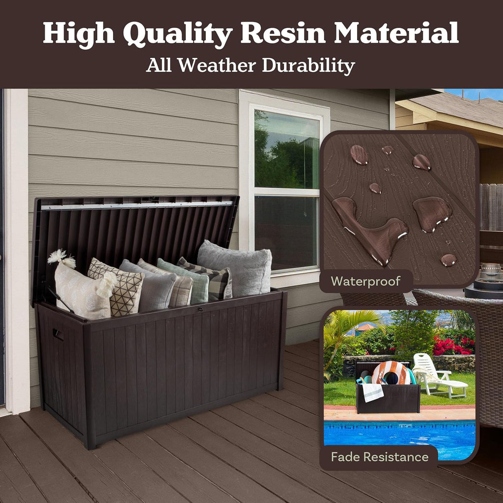 Outdoor Storage Box - 113 Gallon Lockable Deck Box for Pool Accessories, Patio Furniture Cushions, or Package Delivery Boxes for Outside - Deck Boxes Outdoor Waterproof by Pure Garden (Coffee)