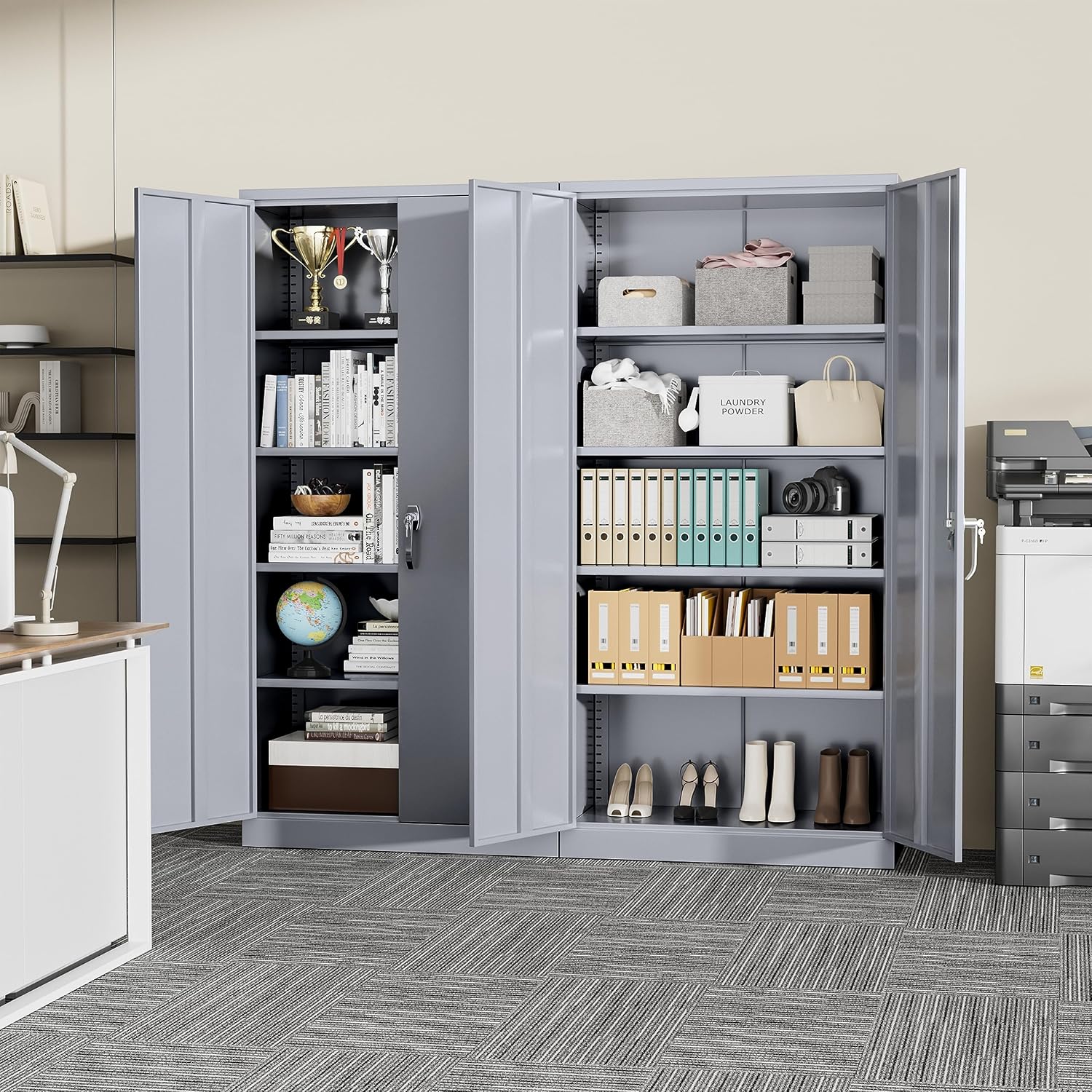 Incbruce 72' H x18 D Patio Metal Storage Cabinet, Outdoor Storage Cabinet with Doors and Adjustable Shelves, Tool Shed for Home, Patio, Office (Grey)