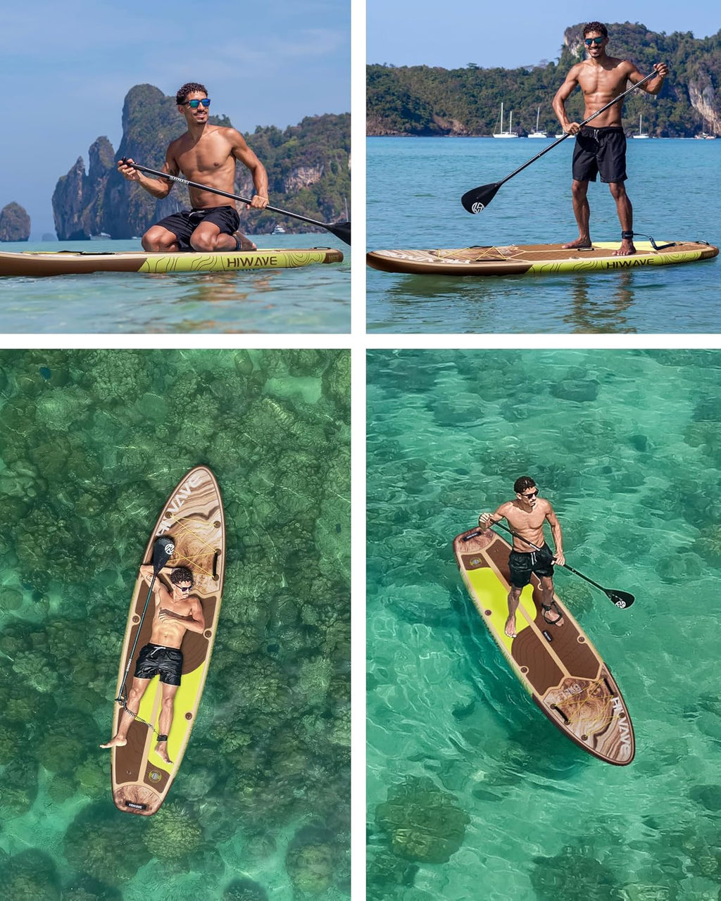 Hiwave Inflatable Stand Up Paddle Board 11'*34'*6' Sup Board, 420lbs Capacity Adult&Youth Paddle Board, Pet Friendly for Ocean&Lake, w/Double Action Hand Pump