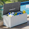 AOXUN Horizontal Storage Sheds 21 Cu.ft, HDPE Outdoor Storage Box 160 Gallon, Waterproof Lockable Resin Deck Box with Spring-Assisted Lid, Patio Storage for Garden, Pool, Cushions, Tools, White