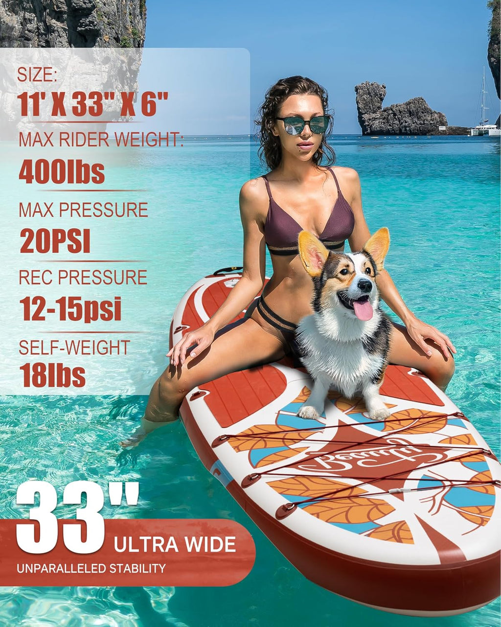 Inflatable Stand Up Paddle Board with SUP Accessories, 11'*33' Inflatable Paddle Boards for Adults & Youth of All Skill Levels