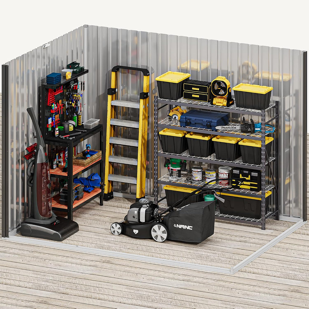 DWVO 8x6ft Metal Outdoor Storage Shed with Window, Lockable Tool Storage Sheds, Oversized Steel Garden Sheds with Sloped Roof for Backyard, Patio, Garage, Lawn, Dark Gray