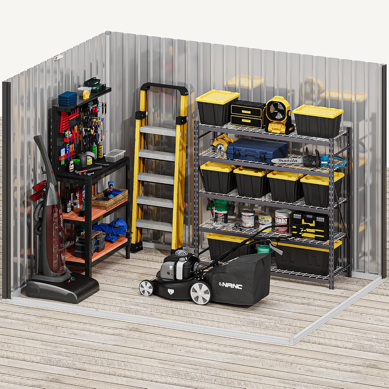 DWVO 8x6ft Metal Outdoor Storage Shed with Window, Lockable Tool Storage Sheds, Oversized Steel Garden Sheds with Sloped Roof for Backyard, Patio, Garage, Lawn, Dark Gray