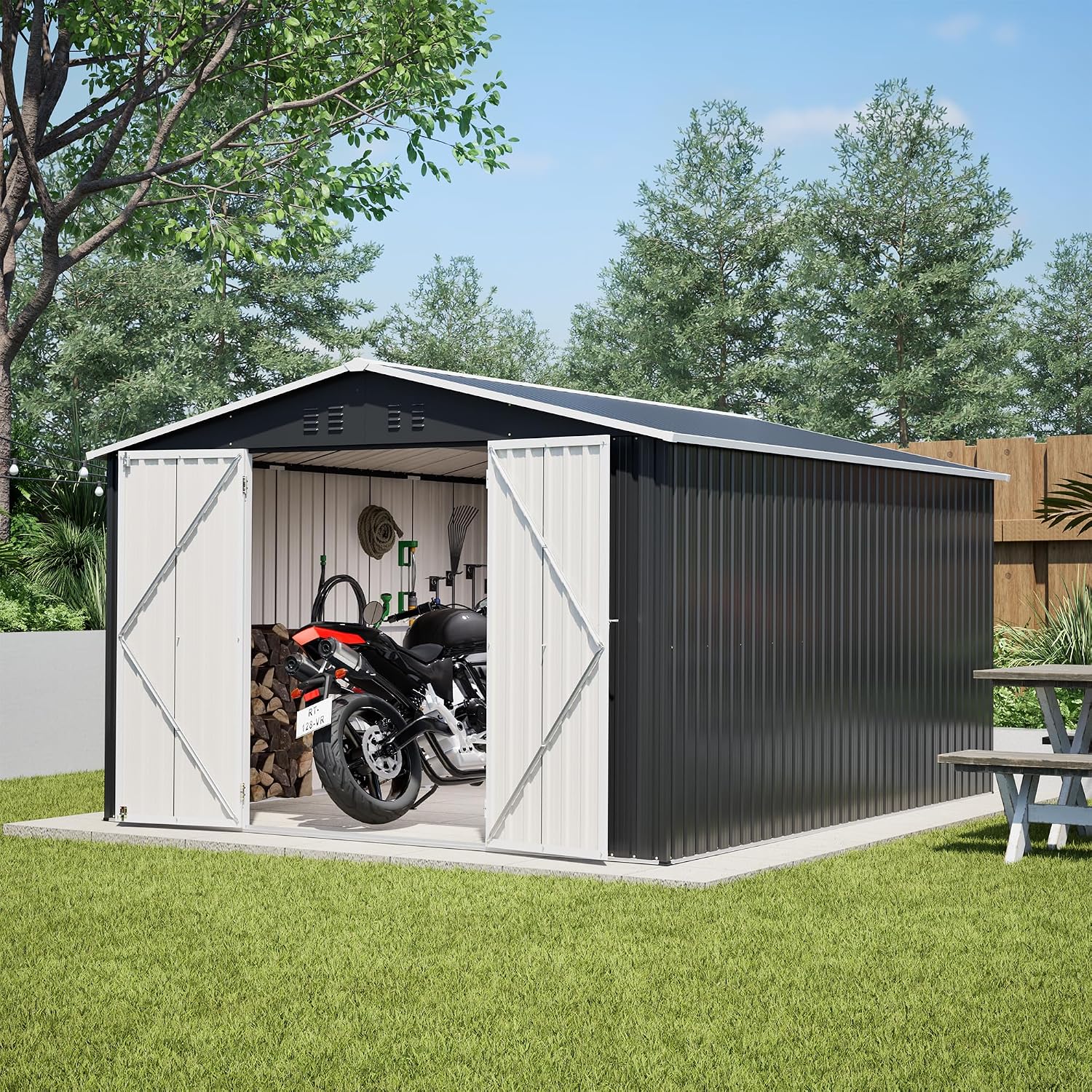 YOPTO 10x12 FT Outdoor Storage Shed,Metal Shed W/Updated Frame Structure,Garden Shed W/Lockable Door,2 Air Vents & Sloped Roof,for Backyard,Patio,Lawn,Black