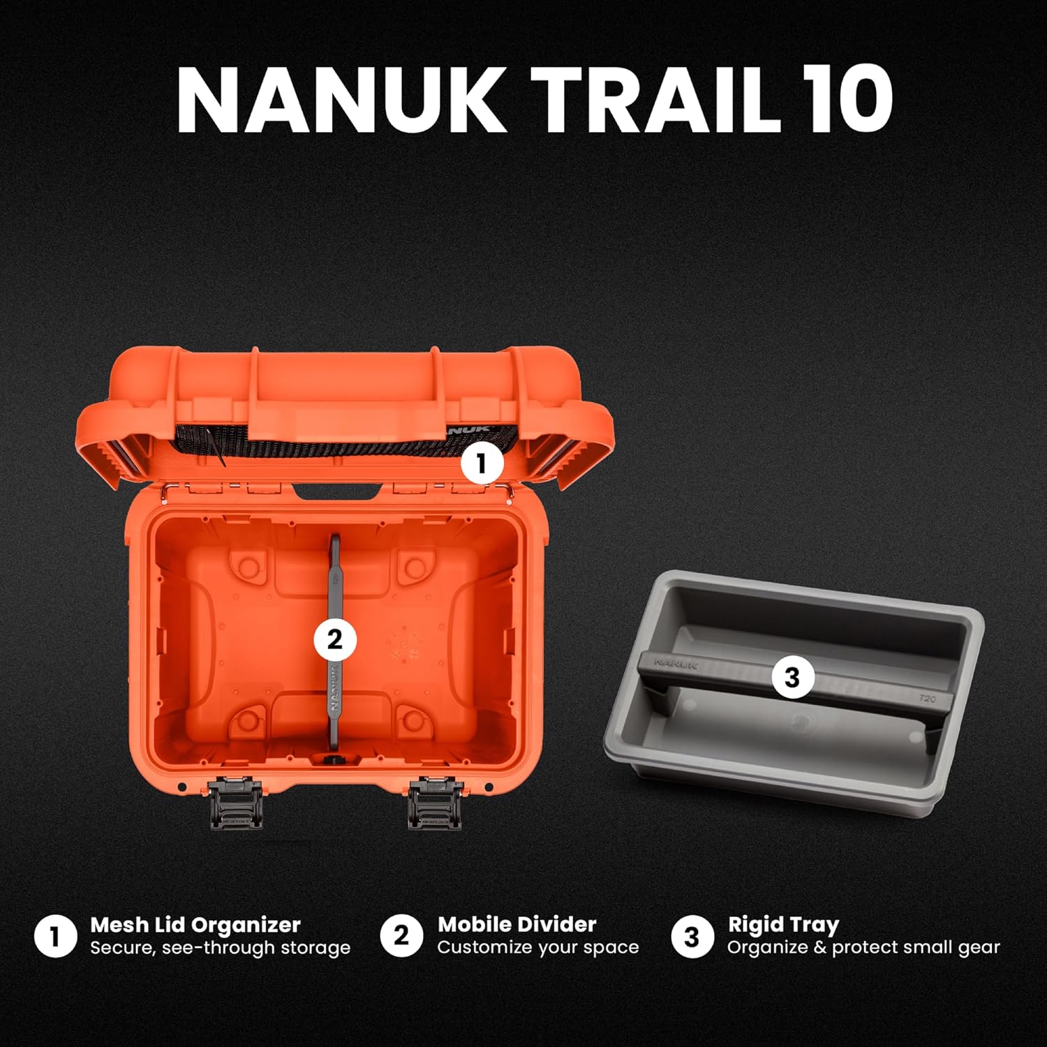 NANUK Trail 10-11.2L (3-Gallon) Waterproof Storage Box – Modular & Compact Cargo Case for Camping, Fishing, Hunting & Outdoor Storage – Dustproof and Impact Resistant (12.9' x 9.7' x 10.3') – Orange