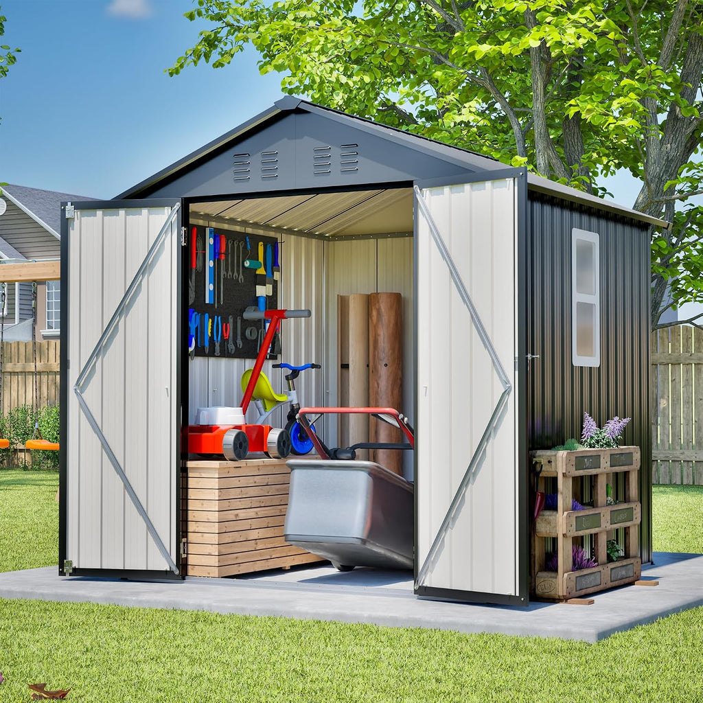 6X6 FT Garden Storage Shed with Lockable Door,Steel Tool Shed, Metal Shed for Backyard Patio Lawn