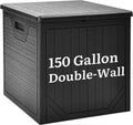 YITAHOME 150 Gallon Large Outdoor Deck Box, Lockable Resin Storage Box and Waterproof Patio Furniture Bin for Garden Tools & Pool Accessories, Black