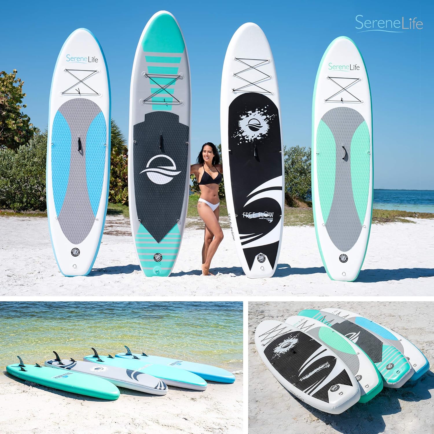 SereneLife Inflatable Stand Up Paddle Board - Wide Stable Design, Non-Slip Deck for Adults & Youth with Premium Paddle Board Accessories: Carry Bag, Dual Action Pump, Paddle, Ankle Leash