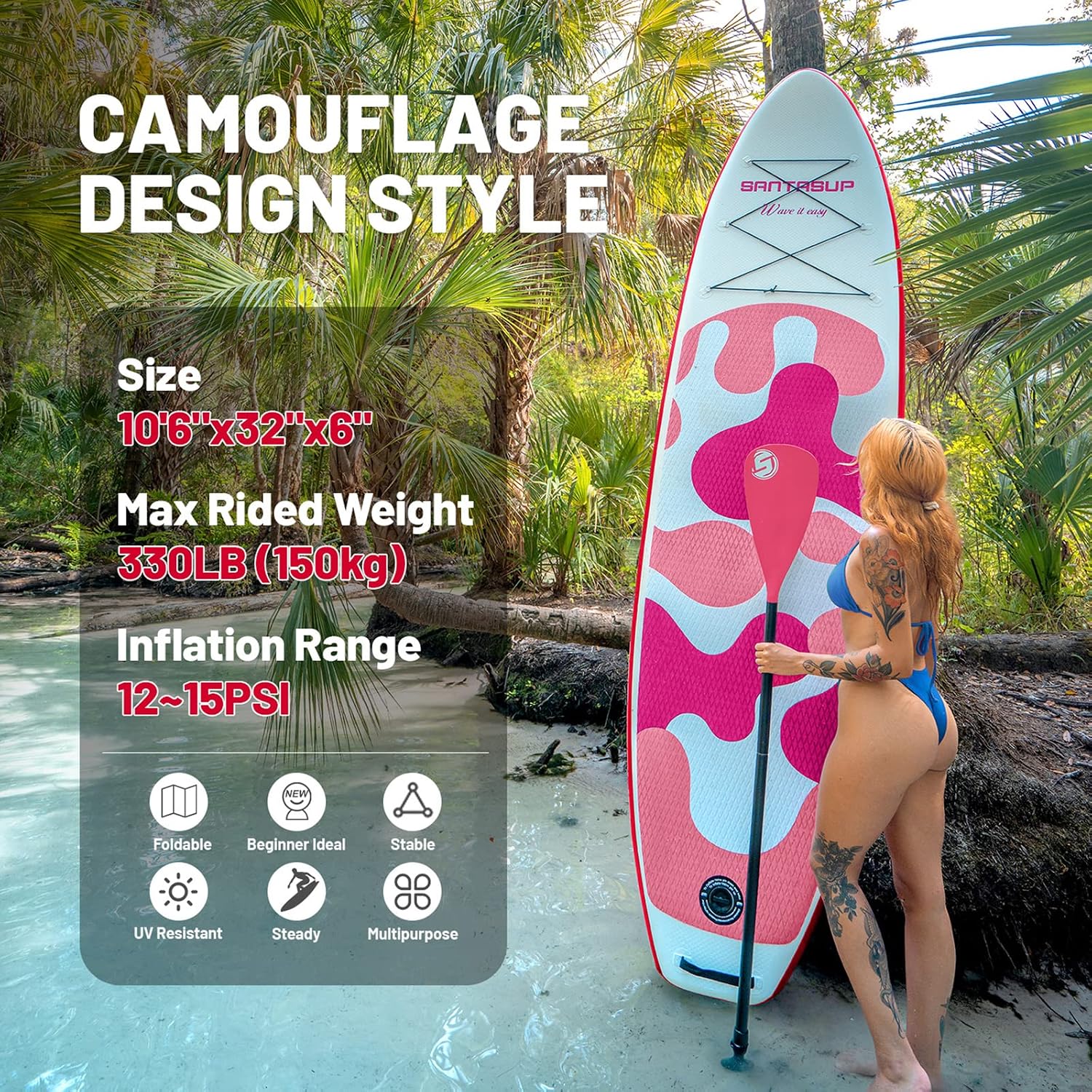 Inflatable Stand Up Paddle Board with SUP Accessories, Anti-Slip EVA Deck, 10'6'/11' Wide Stance Board, Sup Board for Adults & Youth of All Skill Levels Backpack