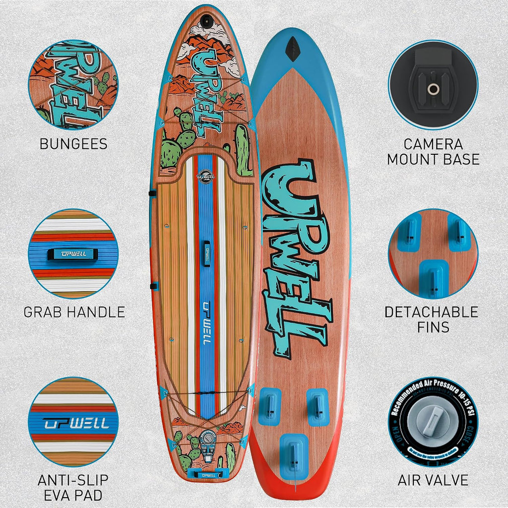 UPWELL 11'6'/11'2'/11'/10'8'/10'6'/10'2' Inflatable Stand Up Paddle Board with sup Accessories Including Backpack, Repairing Kits, Non-Slip Deck, Leash, 3 Fins, Paddle and Hand Pump