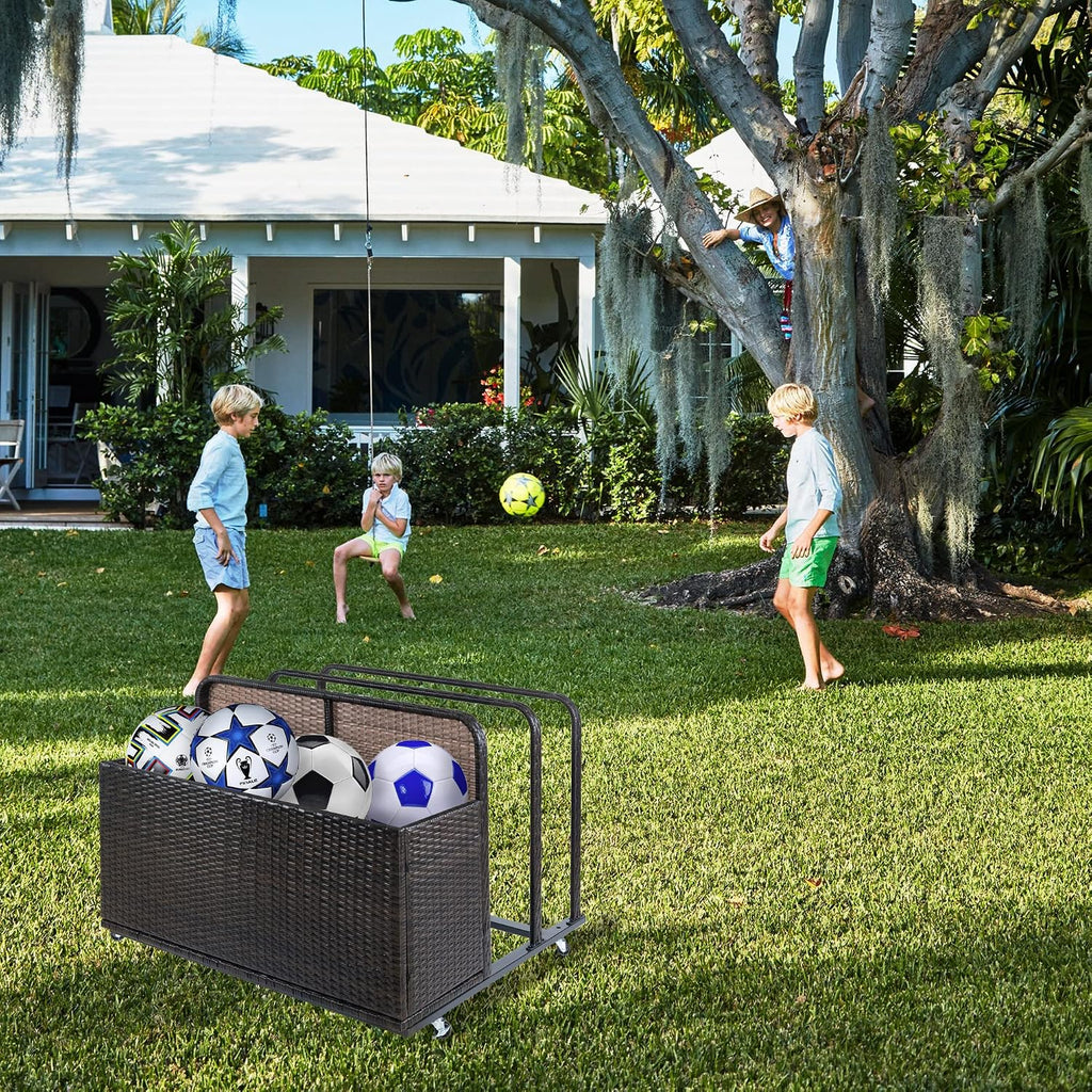 Double Layer Poolside Float Storage, Outdoor Storage, PE Rattan Outdoor Pool Caddy with Rolling Wheels for Floaties, Patio Poolside Float Storage Basket, Storage Box, Patio, Pool, Beach-Sturdy