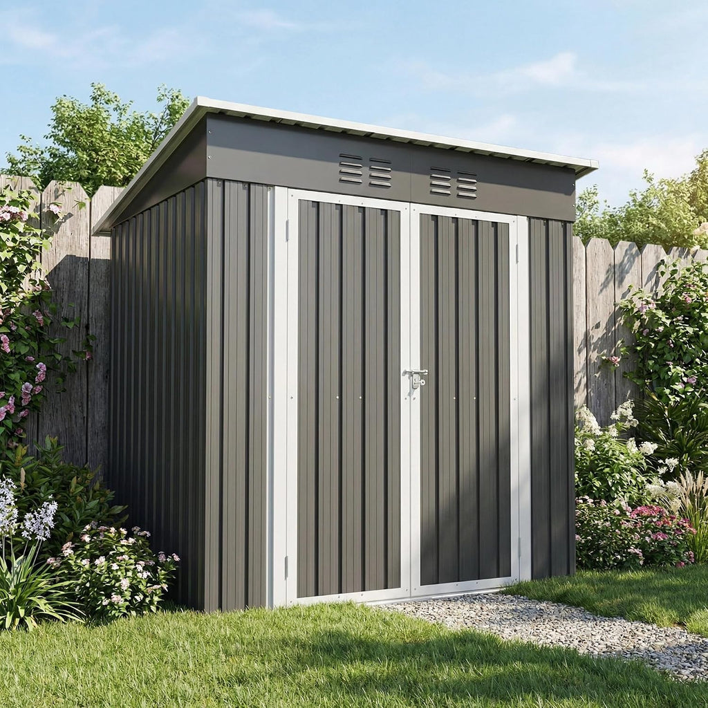 6' x 4' Outdoor Storage Shed, Waterproof Metal Garden Sheds with Lockable Double Door for Backyard Patio Lawn-Dark Gray