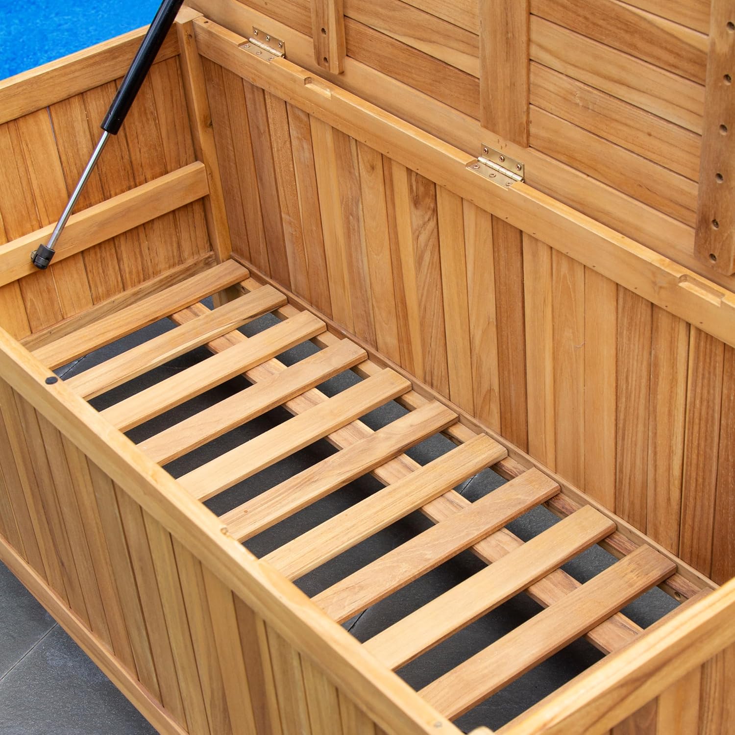 Cambridge Casual Arie 48-Inch Teak Outdoor Deck Box Storage Chest – Weather-Resistant Patio Organizer with Soft-Close Lid for Pool or Garden Storage, 49 Gallons
