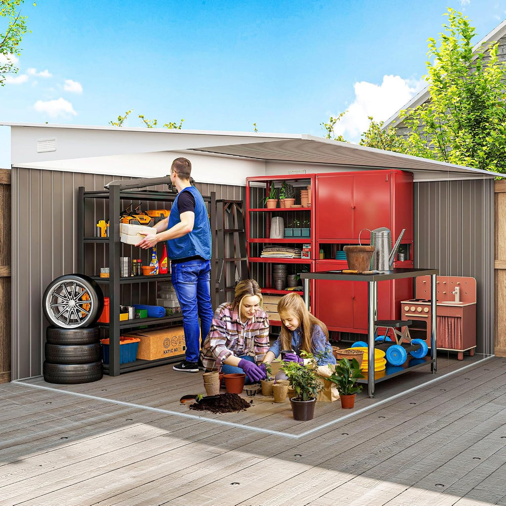 Outsunny 11' x 9' Outdoor Storage Shed, Metal Garden Tool House with Sloping Roof and Lockable Door for Backyard, Bike, Patio, Garage, Lawn, Gray