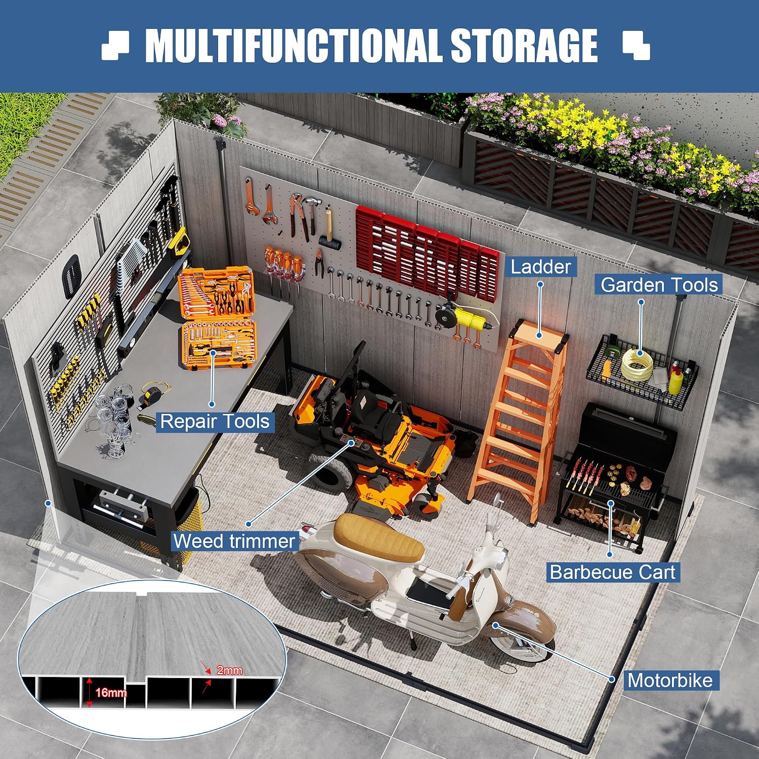 Domi 6x9FT Outdoor Resin Storage Shed with Transparent Windows & Louvered Vents, Plastic Tool Shed with Double Lockable Doors & Sloping Roof, Outside Garden Shed for Backyard, Patio, Lawn, Grey