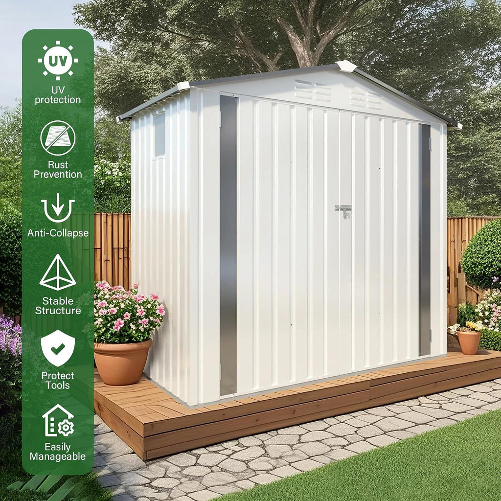 YOPTO Sheds & Outdoor Storage 6X4 FT,Metal Waterproof Tool Sheds with Side Window and Lockable Door,Backyard Buildings House W/Pitched Roof & Vents,for Garden,Lawn,Garbage Enclosure,White+Gray