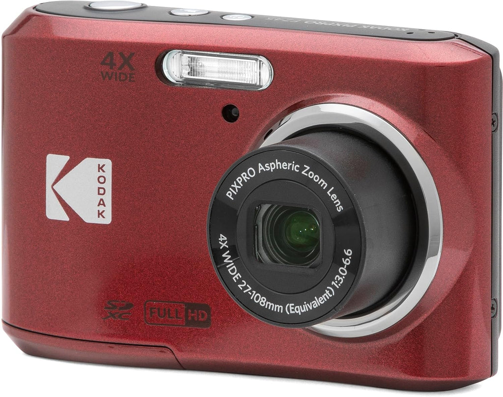 Kodak PIXPRO FZ45 16MP Digital Camera 4X Optical Zoom 27mm Wide Angle 1080P Full HD Video 2.7' LCD Camera (Red) + 64GB Card and Reader + Memory Wallet Bundle