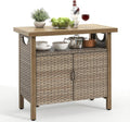 YITAHOME Outdoor Storage Cabinet, Patio Bar Table with Two Doors and Shelves, Weatherproof Wicker Storage Console Table for Outdoor Cushions, Pool Tool and Garden Potting - Brown