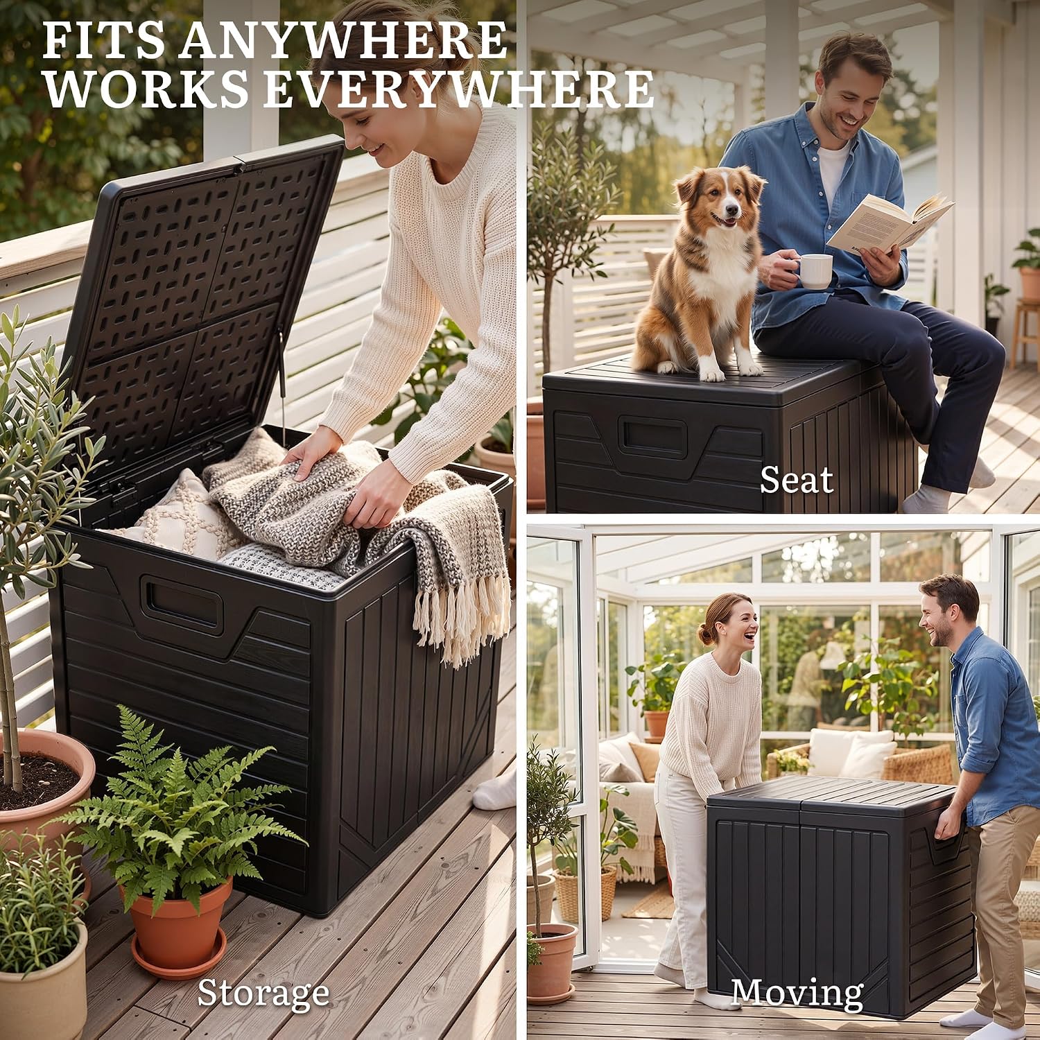 YITAHOME 150 Gallon Large Outdoor Deck Box, Lockable Resin Storage Box and Waterproof Patio Furniture Bin for Garden Tools & Pool Accessories, Black
