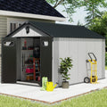 Domi 8x14 FT Outdoor Resin Storage Shed, All-Weather Double-Wall Storage Building with Lockable Doors and Ventilated Roof, Ideal for Lawn Tools, Bikes, Mowers, and Pool Equipment, Grey