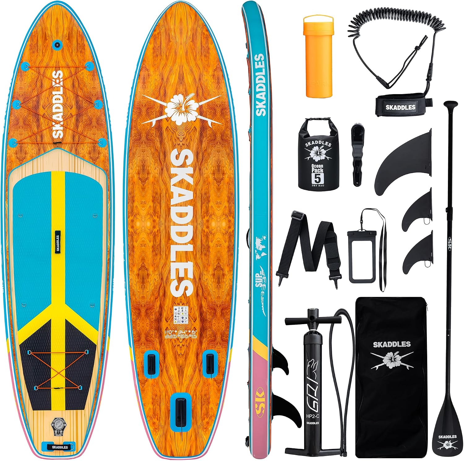 11' Inflatable Stand Up Paddle Board – Extra Wide SUP for Adults & Kids of All Skill Levels, Stable Paddleboard with Pump, Fins, Backpack, Accessories & Waterproof Phone Pouch