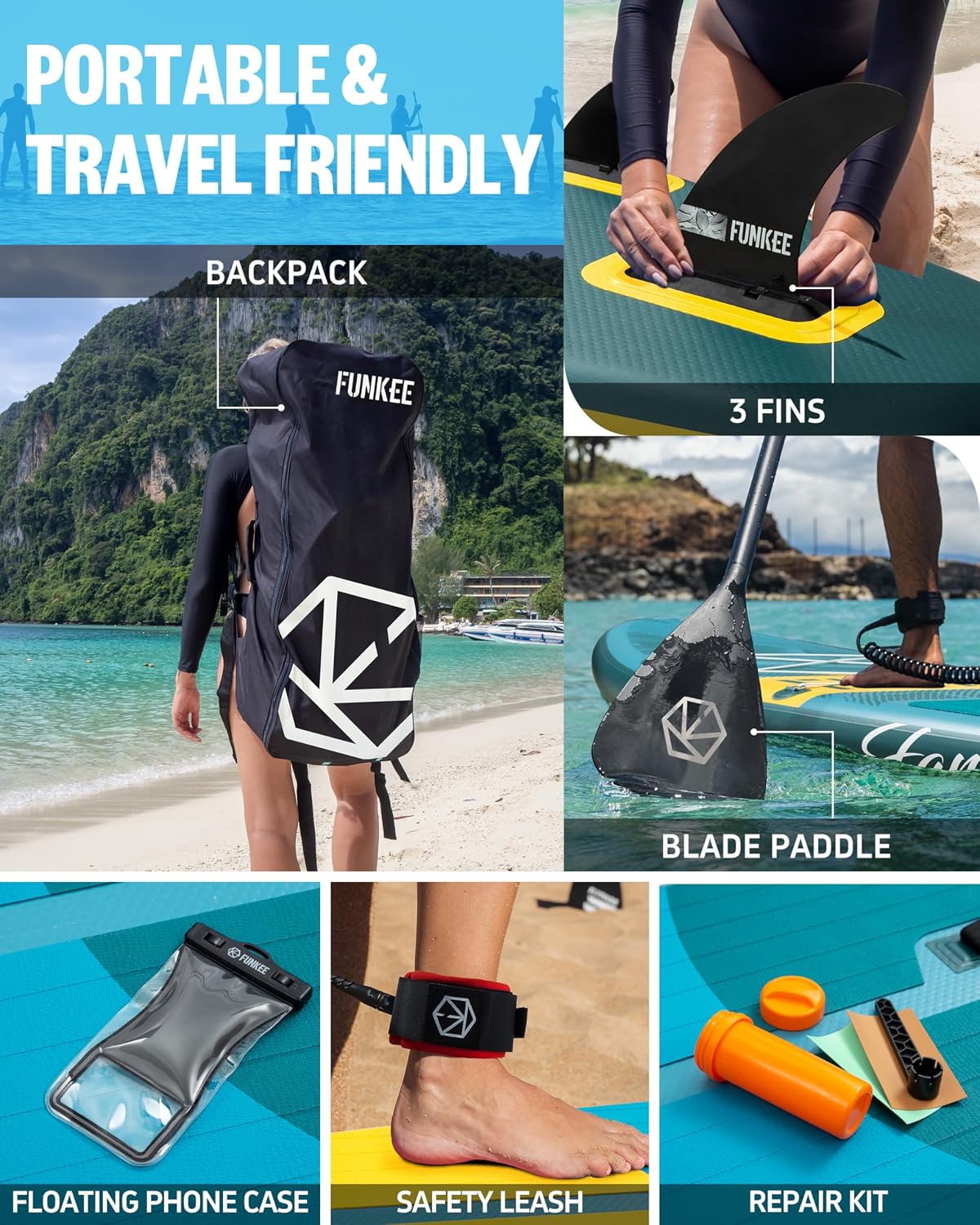 11'×34'×6' Extra Wide Inflatable Stand Up Paddle Board, Sup Board with Removable Fins, Backpack, Floating Paddle, Safety Leash, Floating Phone Case for Adults & Youth of All Skill Levels