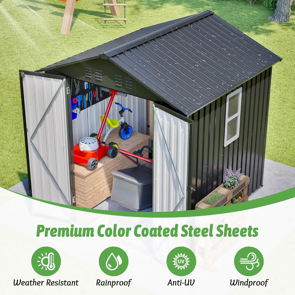 6X6 FT Garden Storage Shed with Lockable Door,Steel Tool Shed, Metal Shed for Backyard Patio Lawn