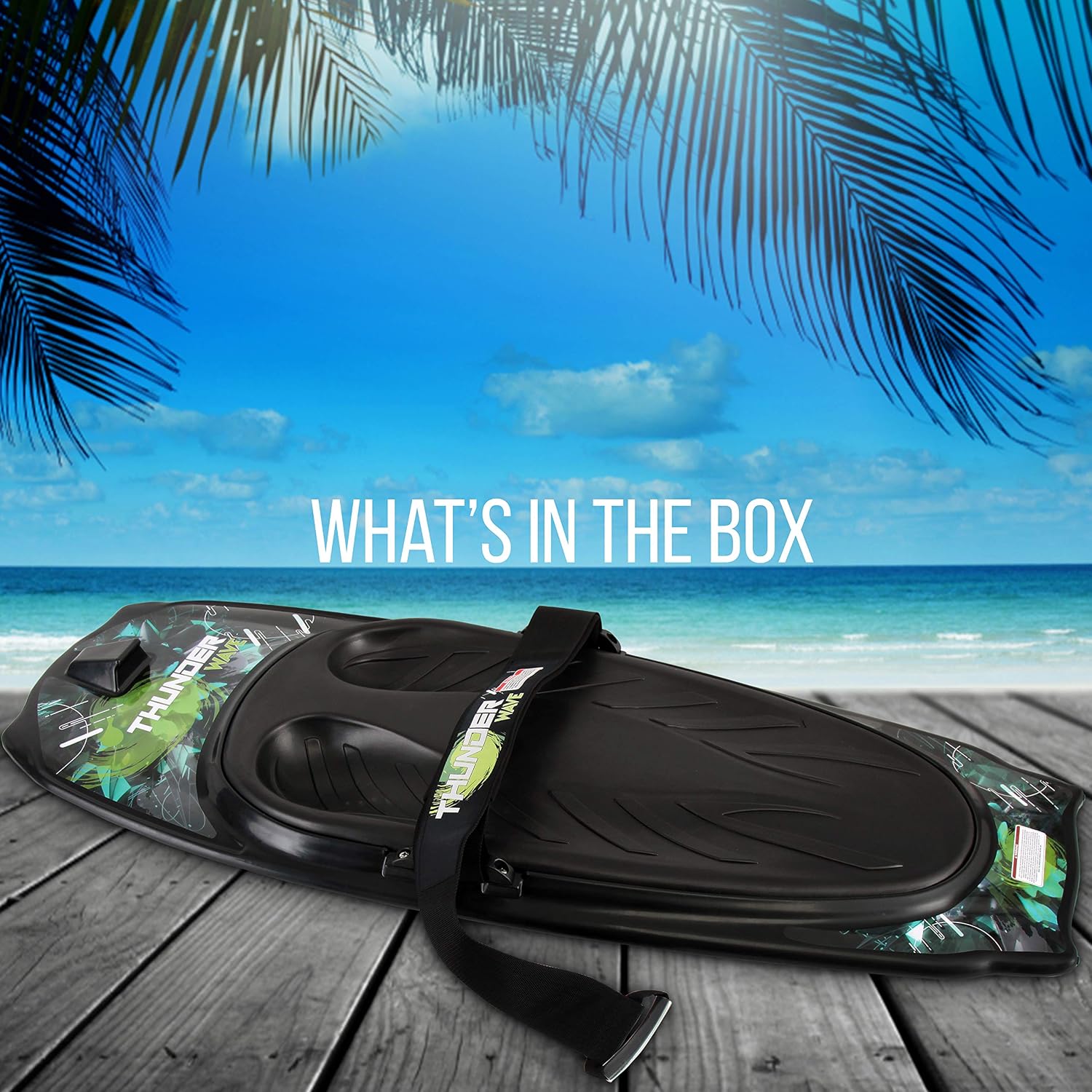 SereneLife Thunder Wave Kneeboard, with Strap and Hook for Kids & Adults | Universal Water Sport Kneeboard for Boating, Waterboarding, Kneeling Boogie Boarding, Knee Surfing (Black/Green)