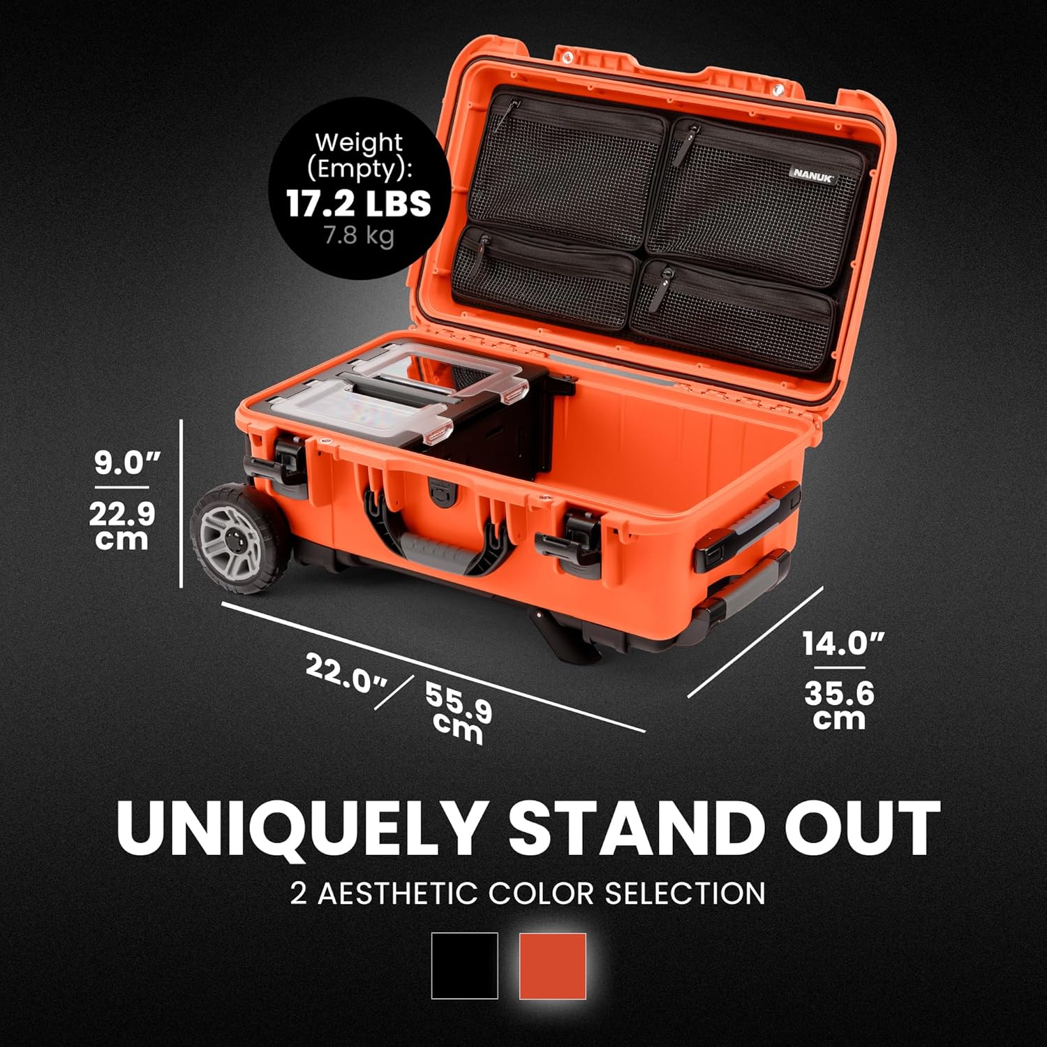 NANUK Trail 30 – 28.5L (7.5-Gallon) Waterproof Storage Box – Wheeled and Modular Cargo Case for Camping, Fishing, Hunting & Outdoor Storage - Dustproof and Impact Resistant (22' x 14' x 9') – Orange