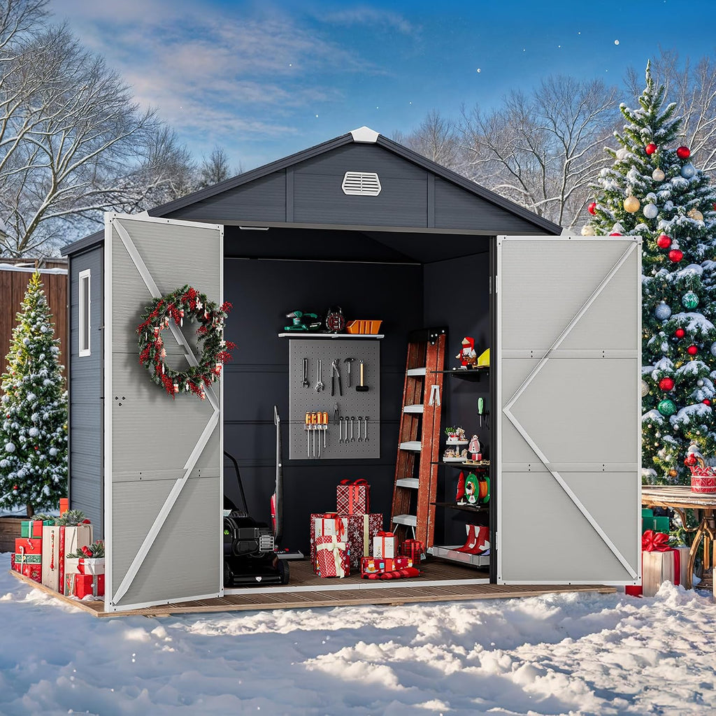 YITAHOME 8x6.2FT Outdoor Storage Shed w/o Floor, All-Weather Plastic Shed with Lockable Doors, Window & Vents, Plastic Tool Shed for Backyard, Patio, Poolside, Lawn, Gray