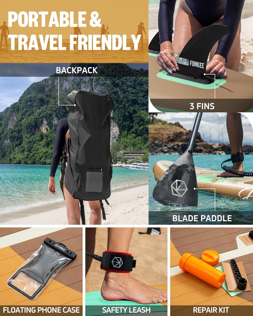 11'×34'×6' Extra Wide Inflatable Stand Up Paddle Board, Sup Board with Removable Fins, Backpack, Floating Paddle, Safety Leash, Floating Phone Case for Adults & Youth of All Skill Levels